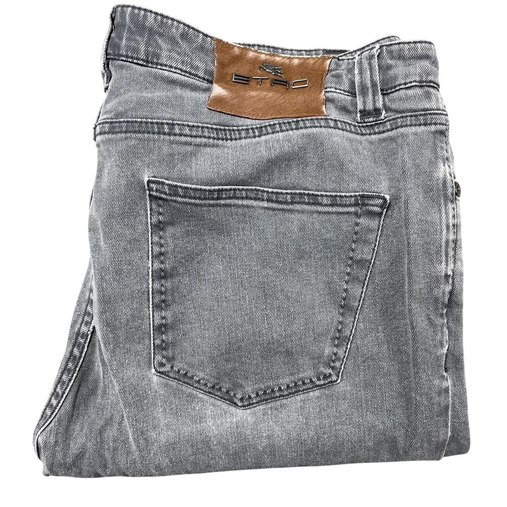 Etro Jeans Mens 33x30 Gray Medium Wash Slim Straight Stretch Denim Italy 33x29.5